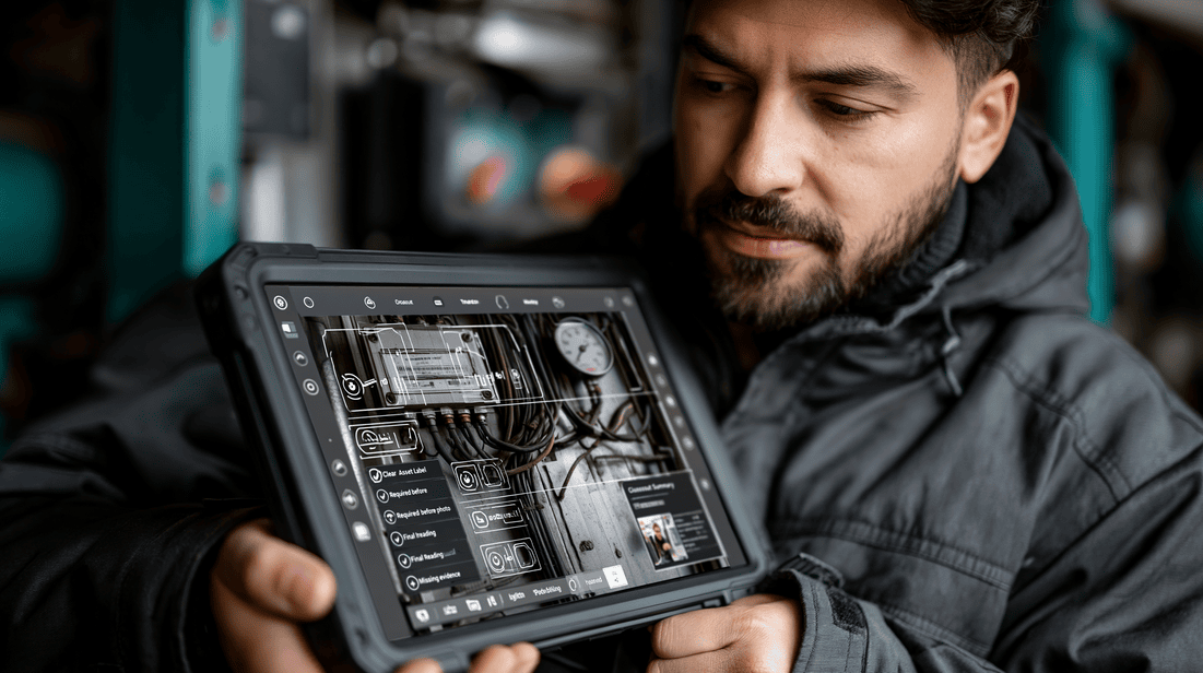 Computer vision checks provides technician with AI-assisted evidence prompts.