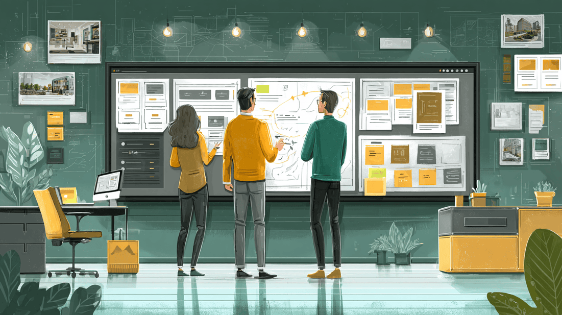 A field operations team reviews a 30-day AI pilot plan with workflow diagnosis, evidence standards, pilot feedback, and proof packet metrics.
