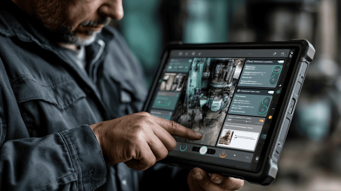A technician verifies final readings, before-and-after evidence, and proof packet completeness before leaving a field service job.
