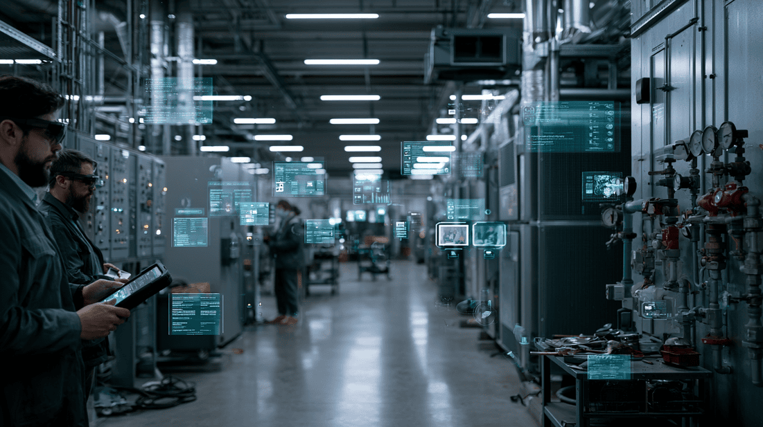 Technicians using voice and AR-assisted guidance to follow workflow steps, identify assets, and capture job evidence in the field.