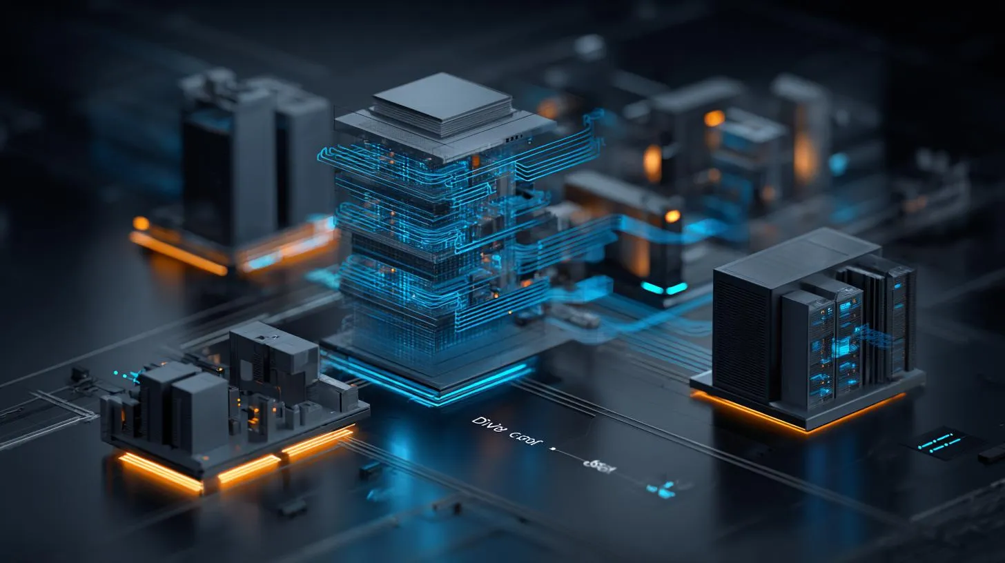 Three-tier AI architecture: device, edge, cloud with data flows.